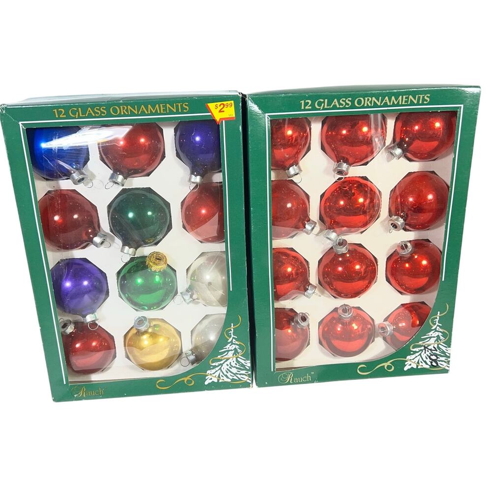 Rauch Christmas Glass Ornaments Lot 2 Boxes 24 Count Red Multicolor 2.5"